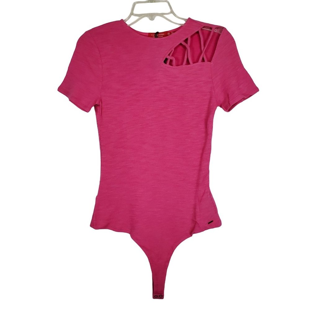 n:philanthropy Women Bodysuit sz M Irene Fuchsia cutout shoulder NWT